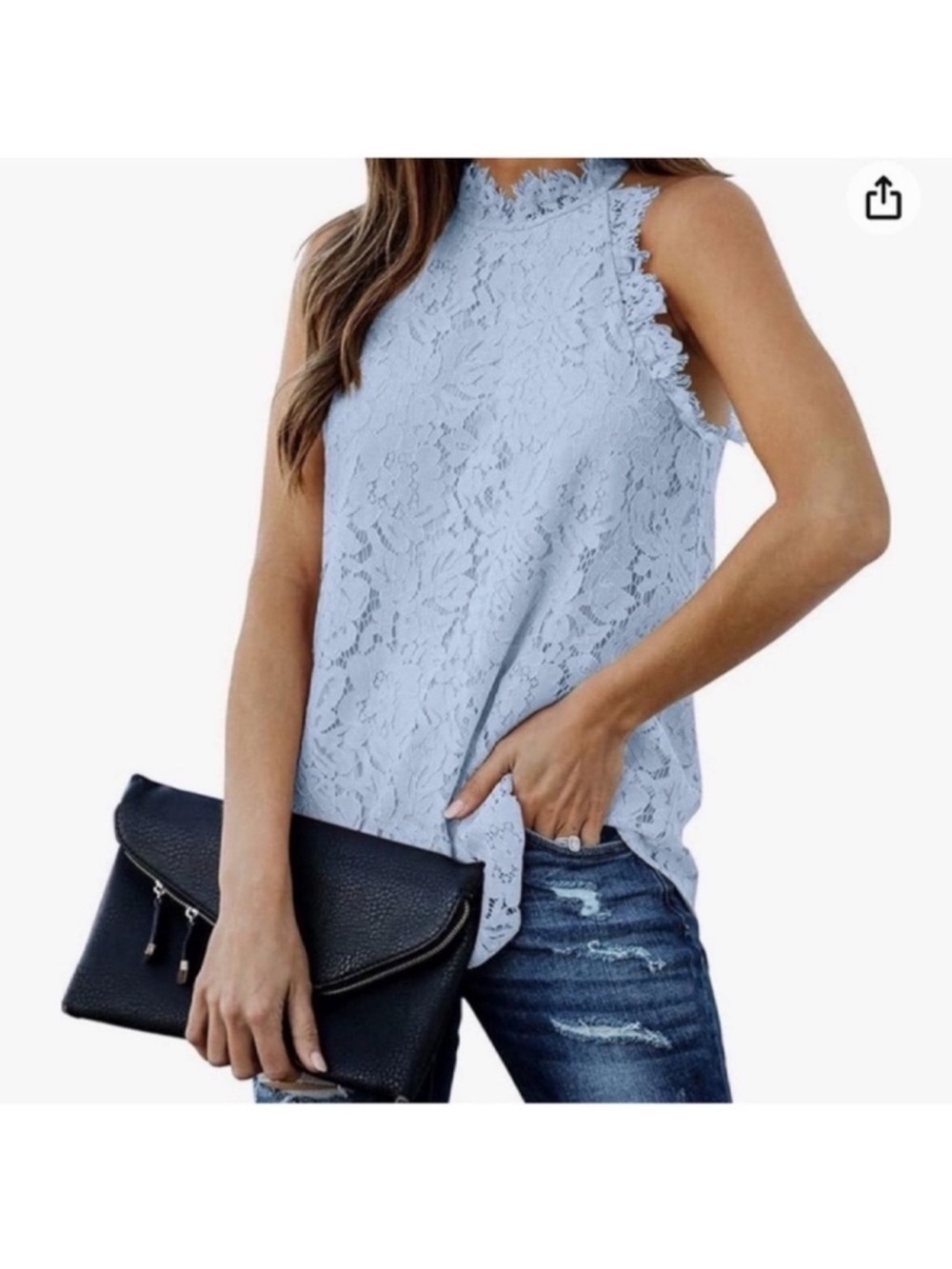 Like New Berryou Lace Tank Top- Blue, Size Medium